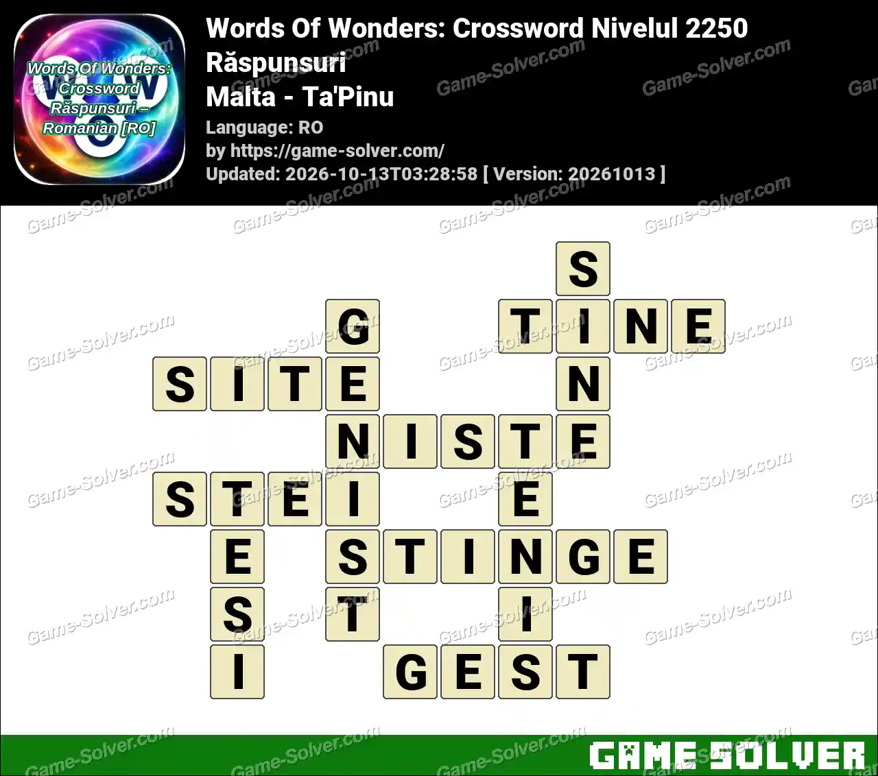 Words Of Wonders: Crossword Nivelul 2250 Răspunsuri – Malta – Ta’Pinu